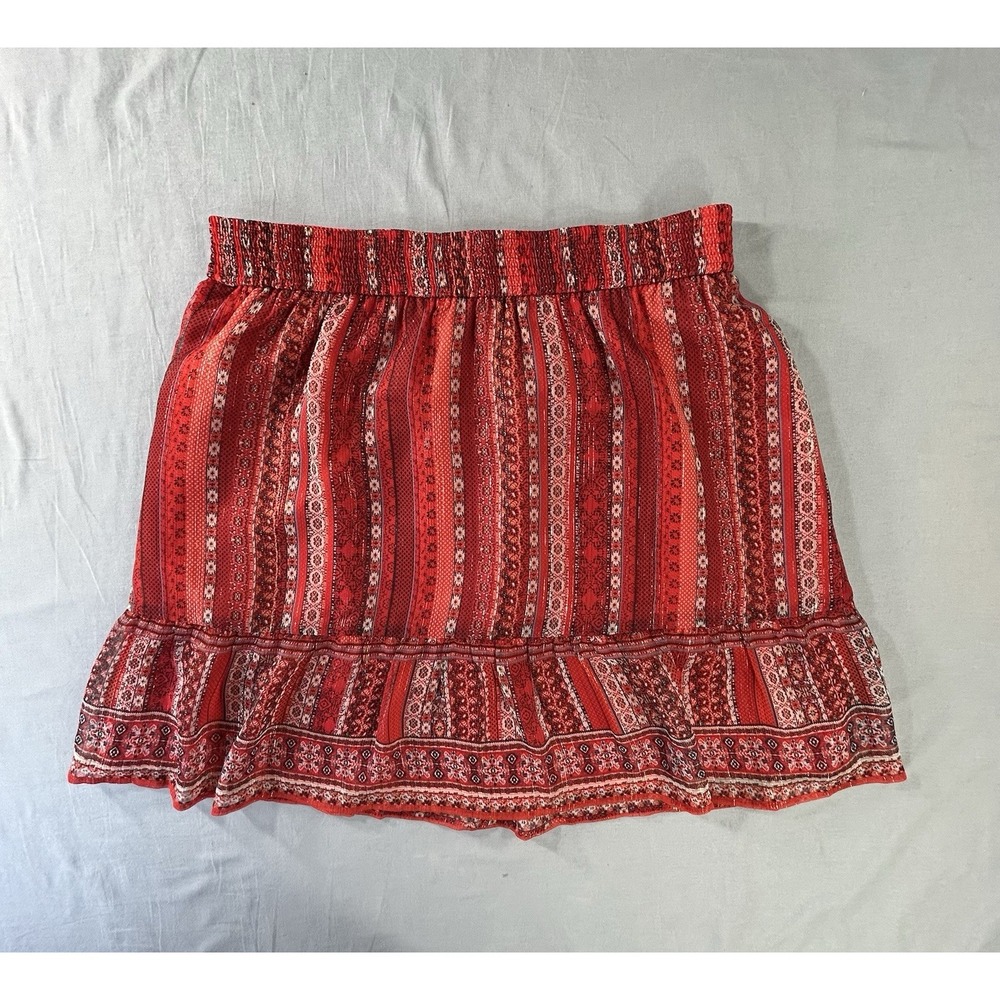 LOFT Striped Tiered Shimmery Red Boho Paisley Flowy Mini Skirt Women's Medium